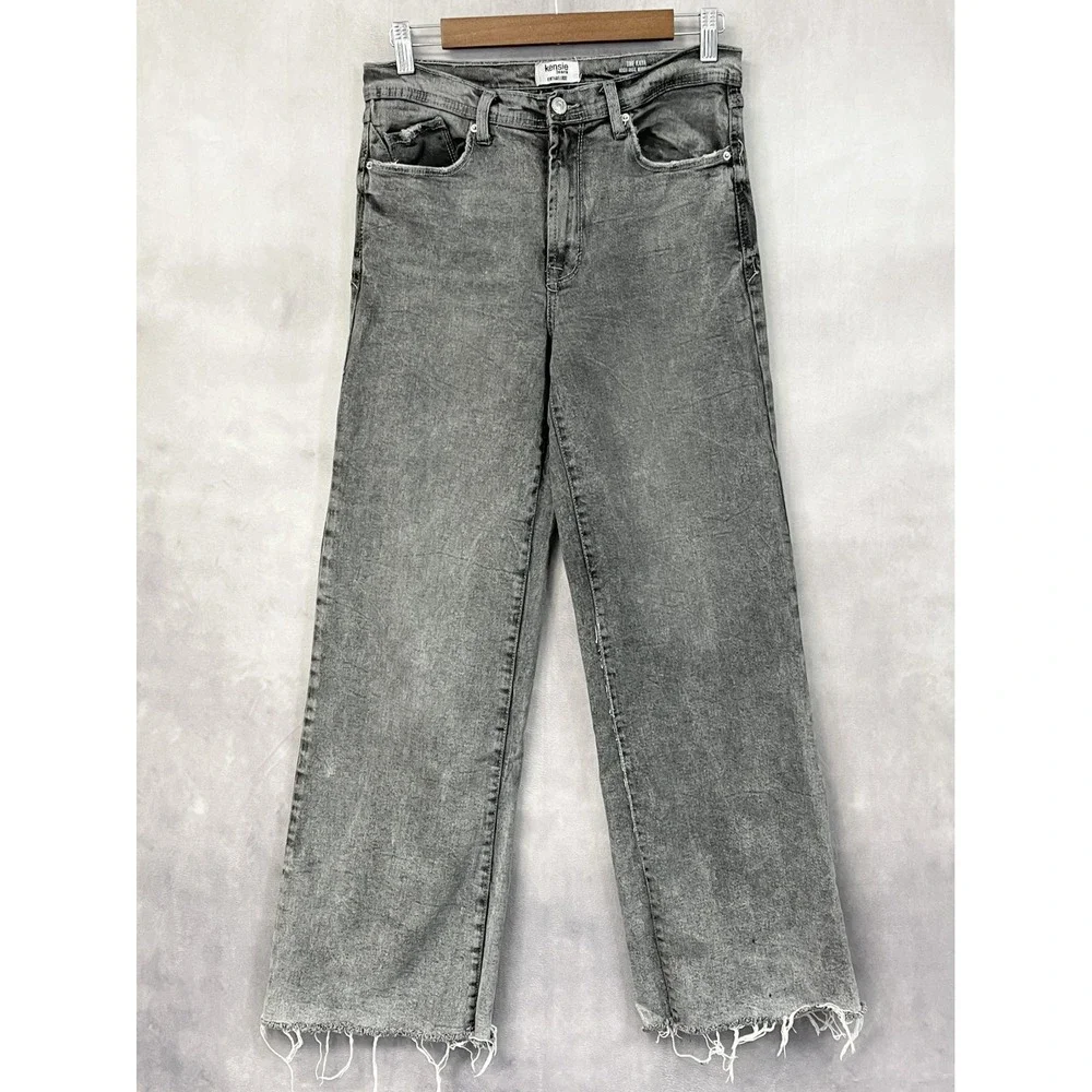 Kensie Jeans The Kaya High Rise Wide Leg Womens 8 Raw Hem Grunge Street Urban